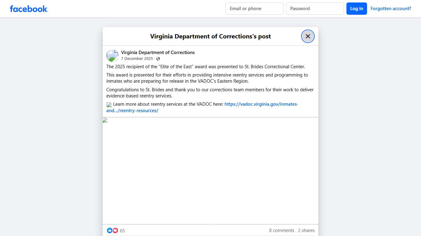 The 2025 recipient of... - Virginia Department of Corrections Facebook